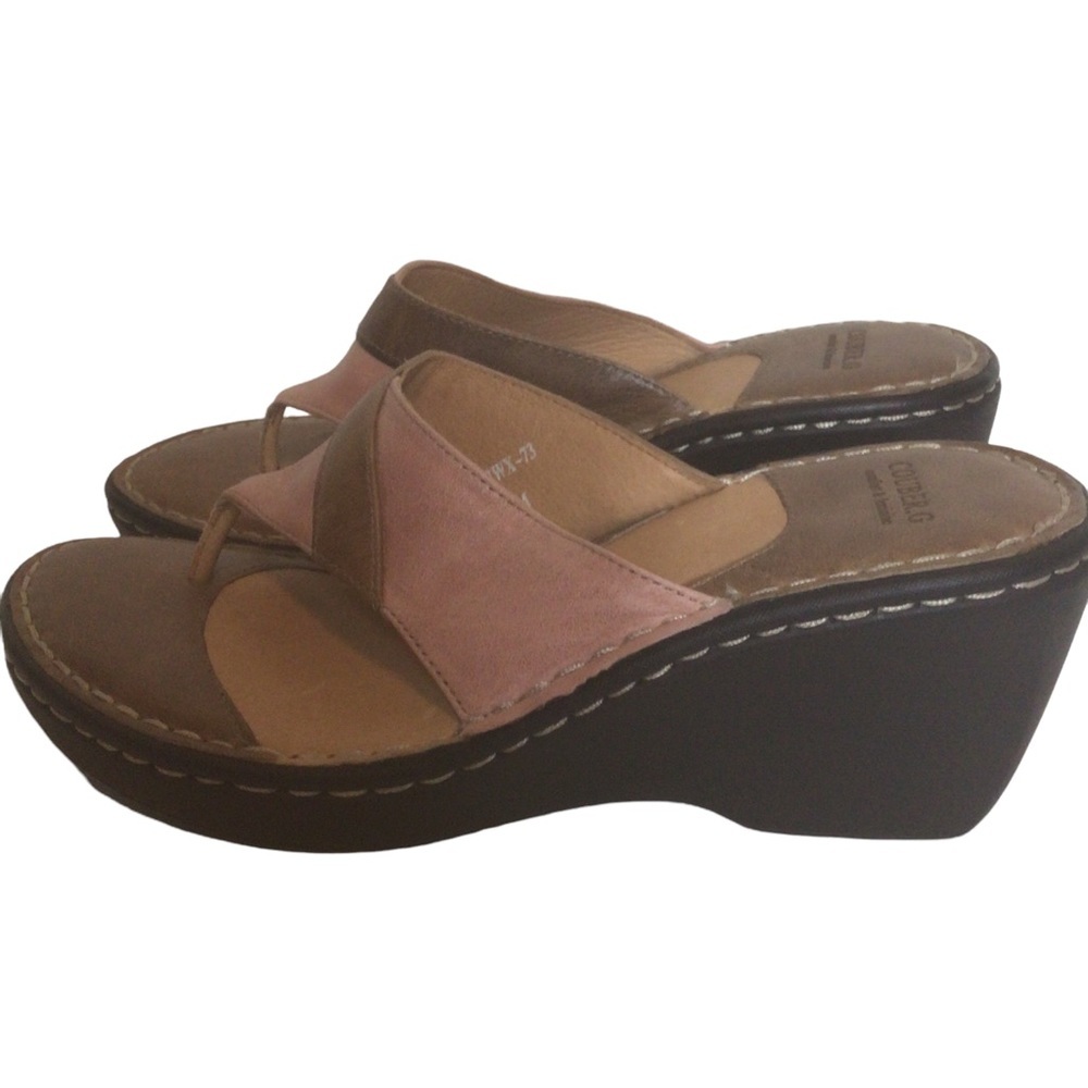 Couber. G Leather Brown and Pink Wedge Sandals Size 9